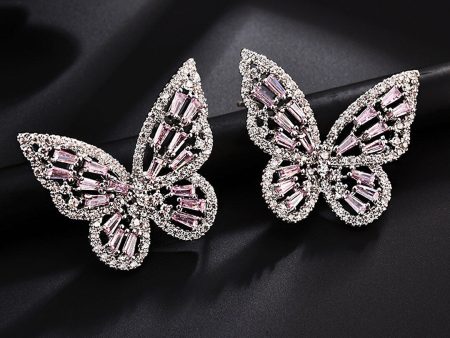 Yellow Chimes Silver-Toned & Pink Quirky Butterfly Studs Earrings For Discount