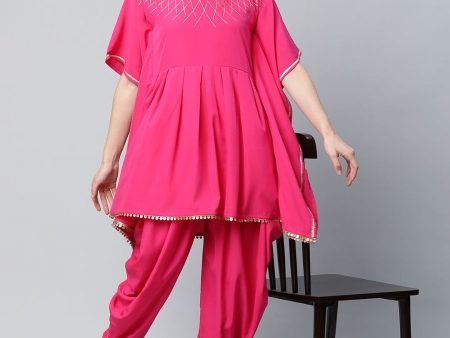 Ahalyaa Women Pink Crepe Glitter Printed Kurta with Dhoti Pants Supply