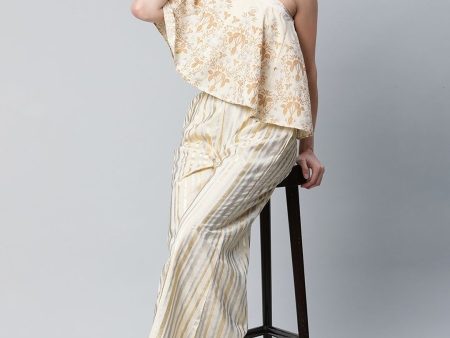 Ahalyaa Women Off White Crepe Floral Printed Top with Palazzos Online Sale