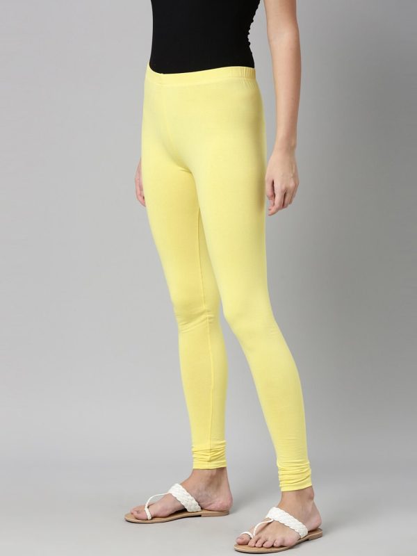 Souchii Yellow Solid Slim-Fit Churidar-Length Leggings Cheap