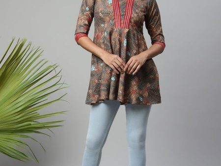 Ahalyaa Women Brown Cotton Digital Printed Tunic Supply