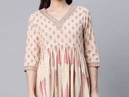 Ahalyaa Women Beige Pure Cotton Printed Tunic Hot on Sale