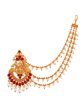 Aadita Red Gold-Toned & White Pearls Studded Contemporary Drop Earrings With Hair Chain Online now