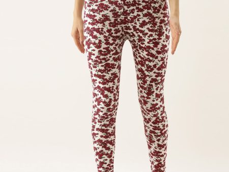 Souchii White & Red Printed Slim-Fit Ankle-Length Leggings Sale