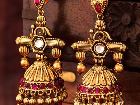 Aadita Gold-Toned Geometric Jhumkas Earrings Supply