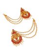 Aadita Red Gold-Toned & White Pearls Studded Contemporary Drop Earrings With Hair Chain Online now