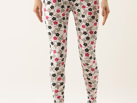 Souchii White & Pink Printed Slim-Fit Ankle-Length Leggings For Cheap