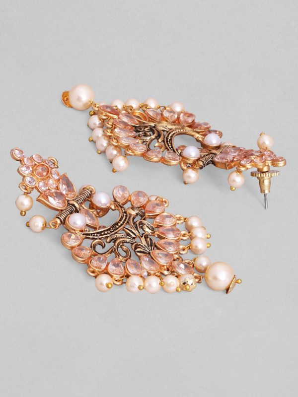 Rubans Gold-Toned Kundan Studded & Pearl Beaded Crescent Shaped Chandbalis Earrings Sale