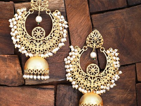 Yellow Chimes Women Gold-Toned Contemporary Chandbali Jumka Earrings For Sale