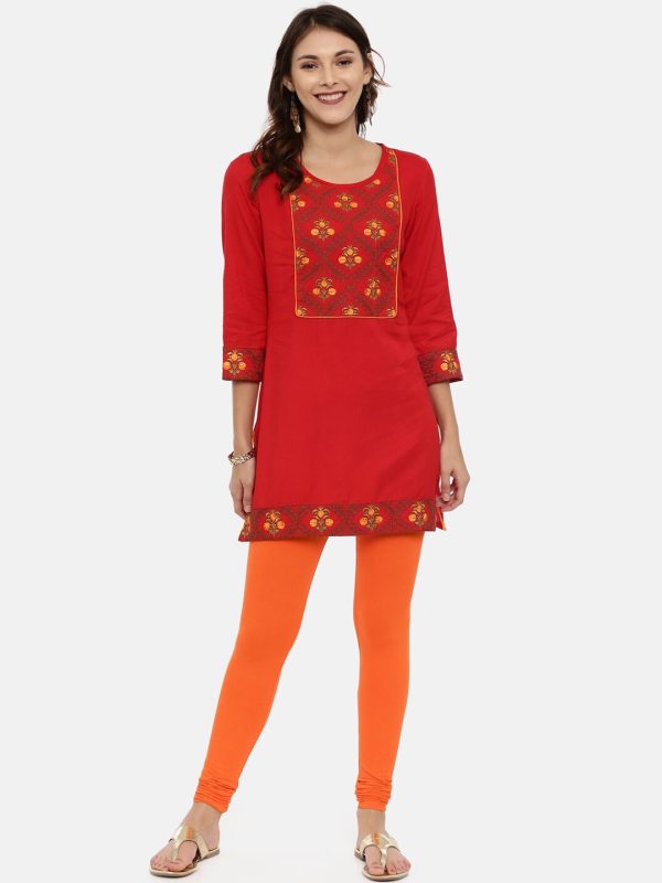 Souchii Orange Solid Slim-Fit Churidar-Length Leggings Online Sale