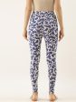 Souchii Women White & Blue Printed Slim-Fit Ankle-Length Leggings Hot on Sale