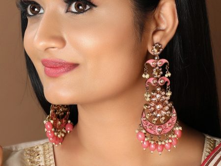 Rubans Gold-Plated & Pink Enamel Kundan Chandbalis For Discount