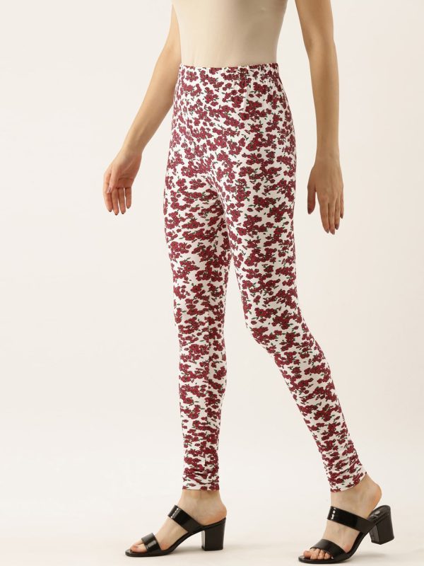 Souchii White & Red Printed Slim-Fit Ankle-Length Leggings Sale