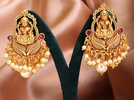 Rubans Women Gold-Toned Pearl Studded Contemporary Lakshmi Chandbali Earrings Online now