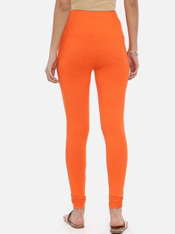 Souchii Orange Solid Slim-Fit Churidar-Length Leggings Online Sale