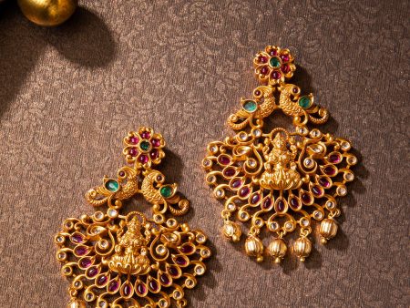 Rubans Gold-Toned & Green Gold-Plated Crescent Shaped Drop Earrings For Sale