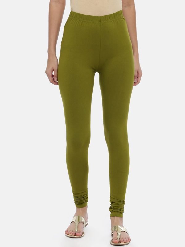 Souchii Olive Green Solid Slim-Fit Churidar-Length Leggings Online Hot Sale