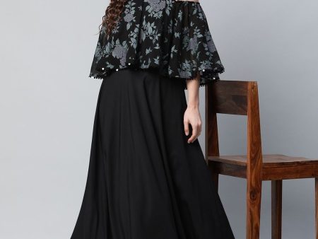 Ahalyaa Women Crepe Printed Black Dress Online Sale