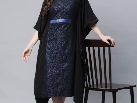 Ahalyaa Women Black Crepe Glitter Printed Kaftan Kurta Online now