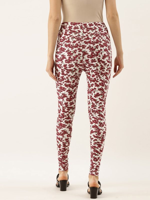 Souchii White & Red Printed Slim-Fit Ankle-Length Leggings Sale