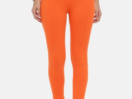 Souchii Orange Solid Slim-Fit Churidar-Length Leggings Online Sale