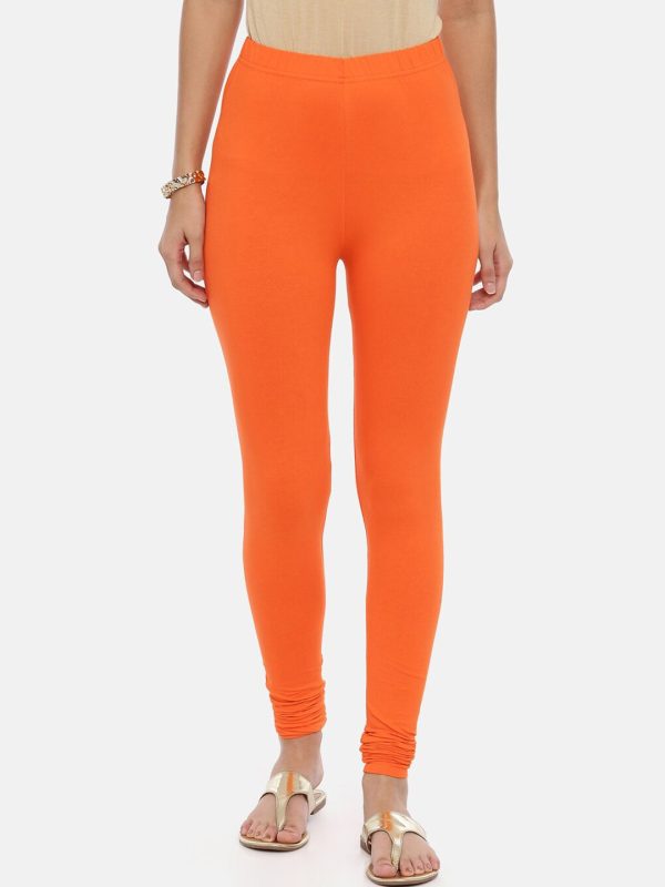 Souchii Orange Solid Slim-Fit Churidar-Length Leggings Online Sale