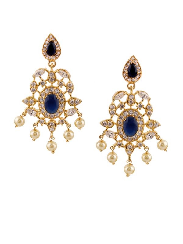 Rubans Gold-Toned & Blue Gold-Plated Drop Earrings on Sale