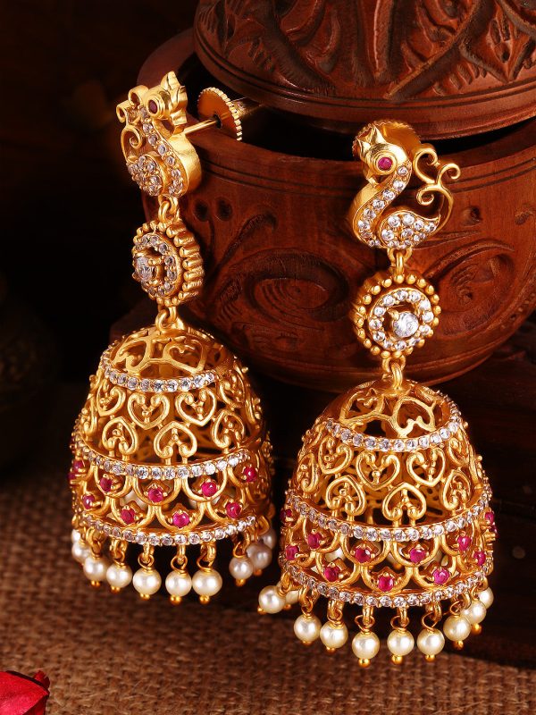 Rubans Gold-Toned Dome Shaped Jhumkas Fashion