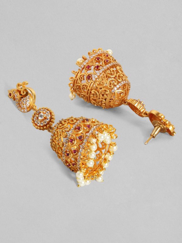 Rubans Gold-Toned Dome Shaped Jhumkas Fashion