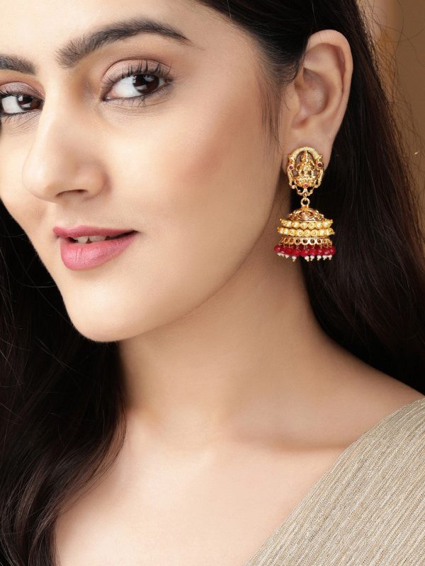 Rubans Gold-Plated Dome Shaped Jhumkas Earrings Online Hot Sale