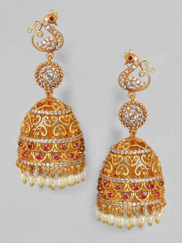 Rubans Gold-Toned Dome Shaped Jhumkas Fashion