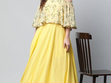 Ahalyaa Women Crepe Printed Yellow Dress For Cheap