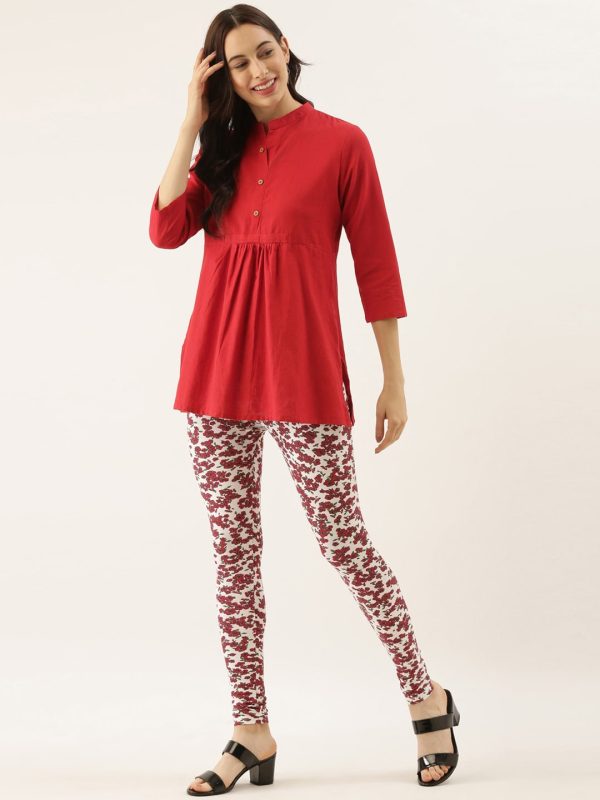 Souchii White & Red Printed Slim-Fit Ankle-Length Leggings Sale