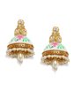 Rubans Gold-Toned & White Hand Painted Kundan Jhumkas Hot on Sale