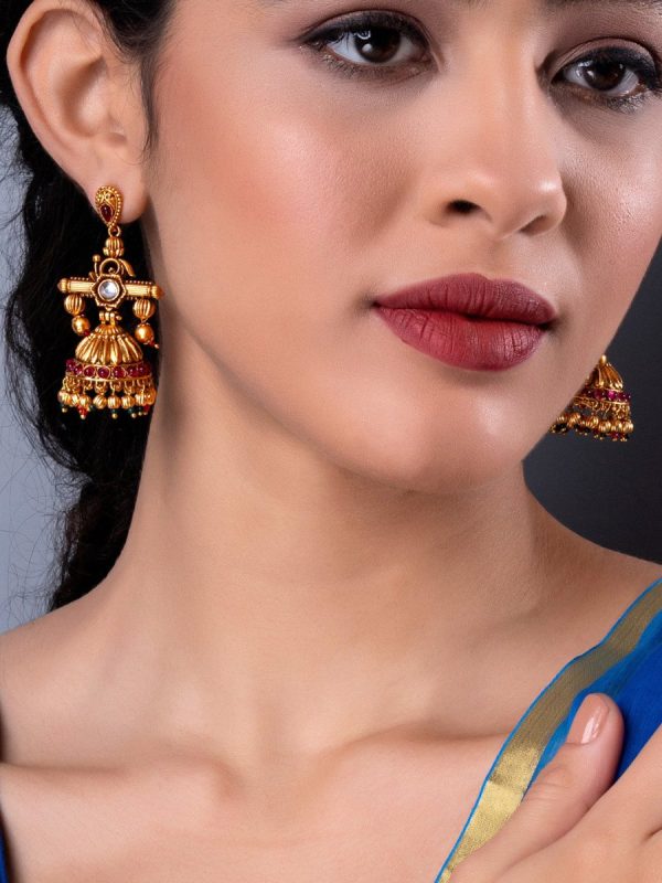 Aadita Gold-Toned Geometric Jhumkas Earrings Supply