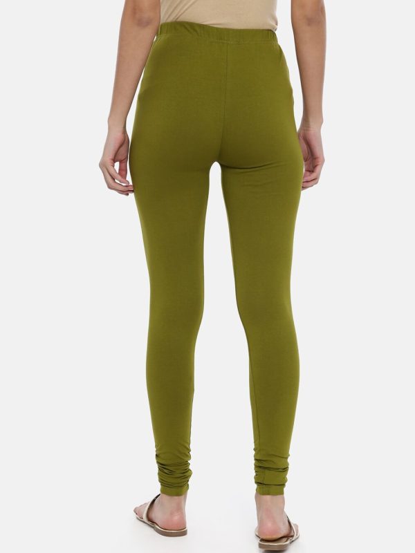 Souchii Olive Green Solid Slim-Fit Churidar-Length Leggings Online Hot Sale