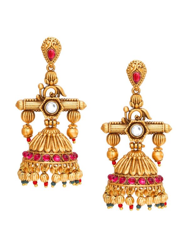 Aadita Gold-Toned Geometric Jhumkas Earrings Supply