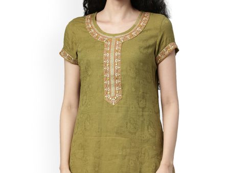 Souchii Olive Green Woven Design Kurta Online Hot Sale