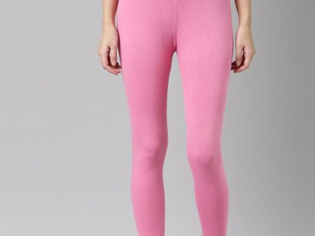 Souchii Pink Solid Slim-Fit Churidar-Length Leggings Cheap